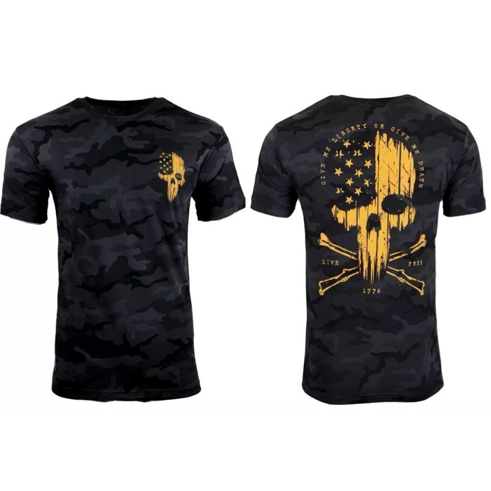 Howitzer Style Men's T-Shirt LIBERTY OR DEATH Black Camo Military Grunt